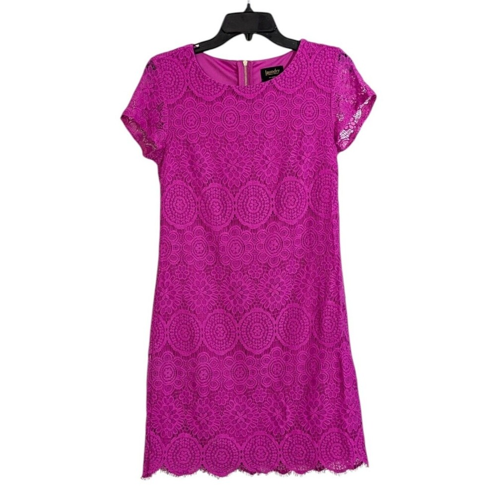 Laundry by Shelli Segal Pink Purple Crochet Lace Sheath Dress - Size 4 Womens